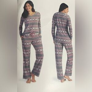 Nautica Women's 2 Piece Fleece Pajama Sleepwear Set Grey Size Medium